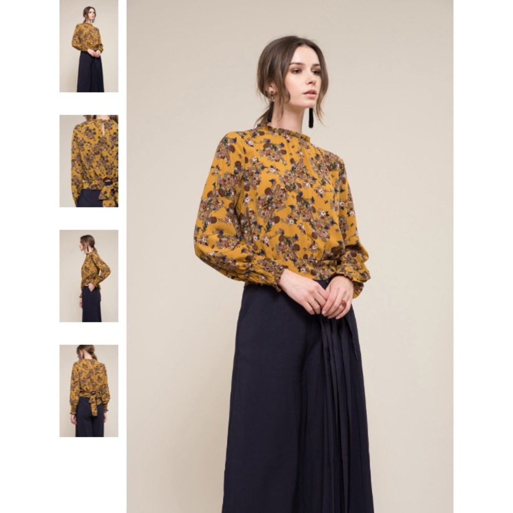 NWT Moon River XS Crop Blouse Tie Back Goldenrod